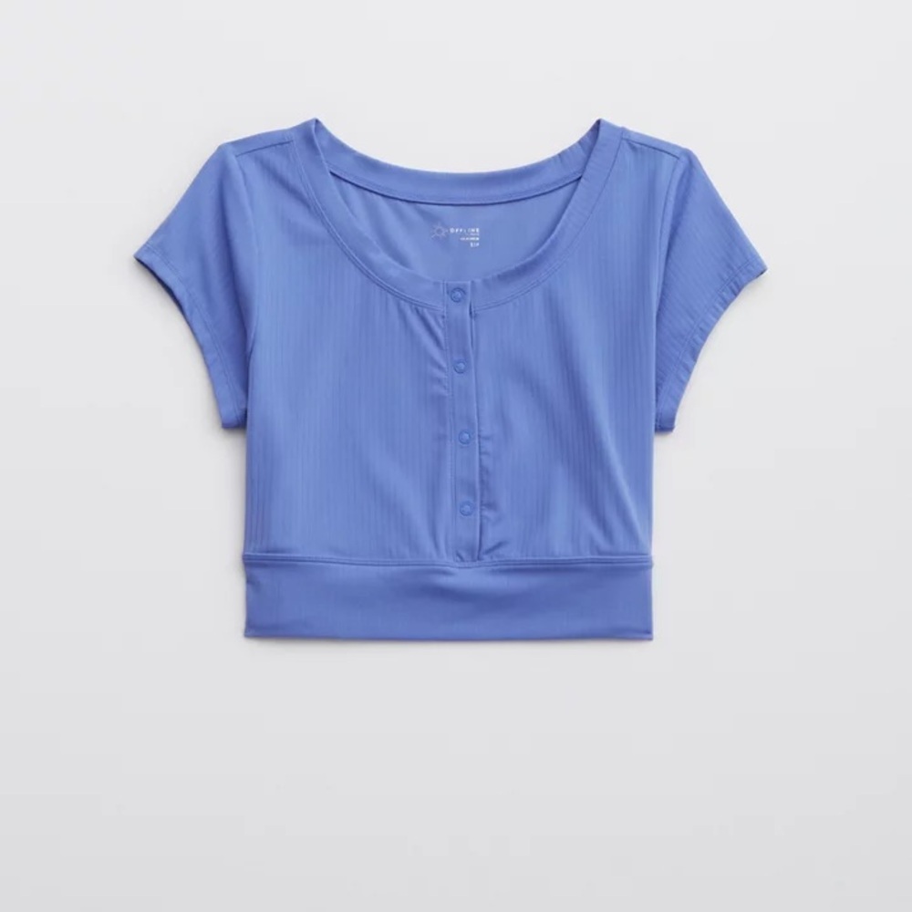 OFFLINE By Aerie Real Me Henley Crop Tee In Baja Blue - Picture 3 of 11